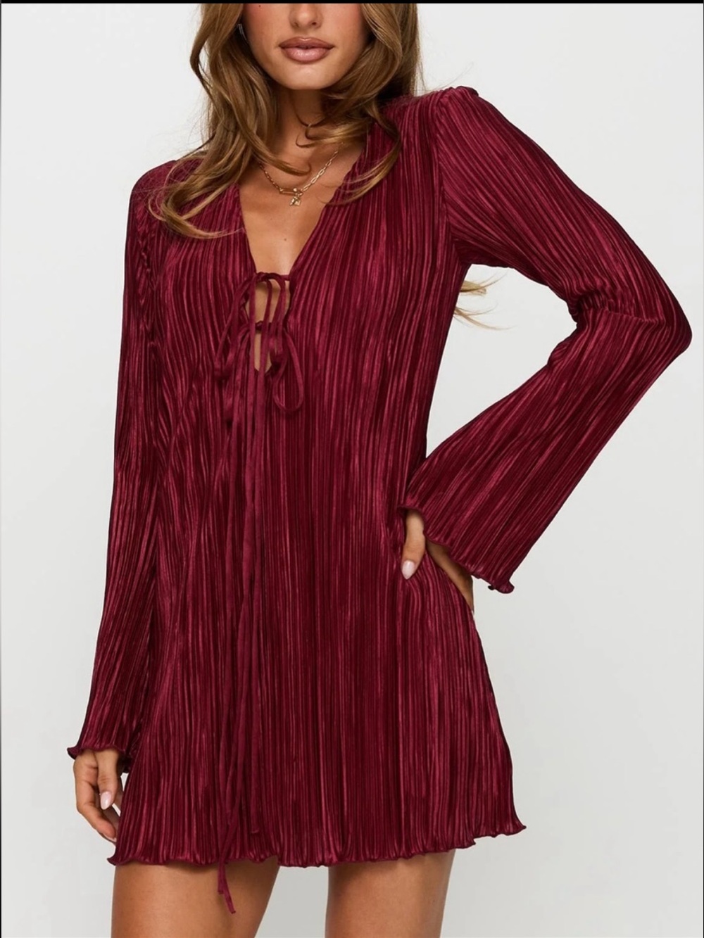 Princess Polly Burgundy Pleated Tie-Front
Mini Dress - Size US 4 - NWT